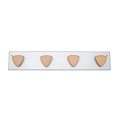 OFITURIA® Perchero de Pared Colgador de Ropa Metálico Color Plata con 4 Colgadores de Madera de Haya