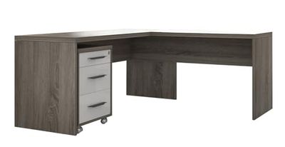Composad | Bureau d'angle et Commode avec 3 tiroirs et Serrure de la Ligne Dessin, Lot de 2 Meubles de Bureau, (LxHxP): 138,2 x 74,5 x 160,5 cm, chêne Sonoma et Blanc laqué, fabriqué en Italie
