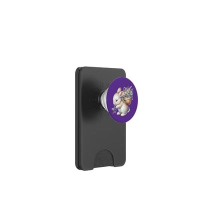 Cottagecore Breloque aquarelle Lapin avec panier de fleurs PopSockets PopWallet pour MagSafe