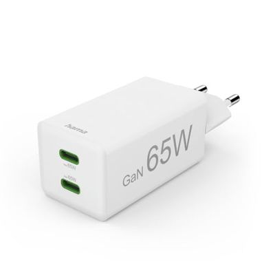 Hama Caricatore rapido GaN 2X USB-C PD/Qualcomm Mini Caricatore 65 W Caricatore rapido PD/Qualcomm® Mini Caricabatterie W Bianco