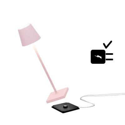 Zafferano Poldina Pro Micro - Draadloze LED Tafellamp Oplaadbaar, Kleurtemperatuur 2200-2700-3000K IP65 Binnen/Buitengebruik, Batterij met lange levensduur, Aluminium, H 27.5cm - Roos