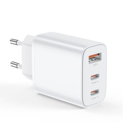 Chargeur USB C 30W 3 Ports Prise Chargeur USB C Type C Charge Rapide Chargeur Multiple Rapide pour iPhone 16 15 14 13 12 11 Pro Max XR XS 8 7, iPad, Samsung, Tablette