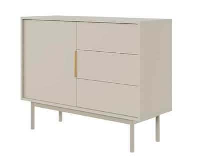 Selsey Commode À 3 Tiroirs 1 Porte Meuble De Rangement sur Pieds Push to Open Soft Close 104 cm Beige Gris Viviaro