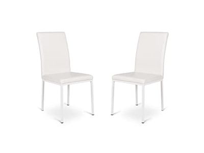 STONES HOME FURNITURE, Set 2 Sedie Imbottite in Similpelle con Gambe in Metallo, Sedie Sala da Pranzo e Ufficio, Multiuso, Modello Flag, Colore Bianco, 43 x 42 x 91 cm