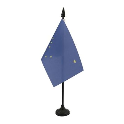 AZ FLAG - Drapeau De Table Alaska - 15x10 cm - Mini Drapeau De L'État Américain De L'Alaska De Bureau 100% Polyester Avec Hampe De 25cm Et Socle En Plastique Noir