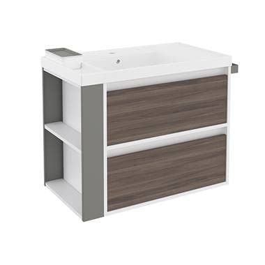 Bath+ - Mueble de baño con 2 cajones y lavabo de resina bsmart fresno/blanco/gris