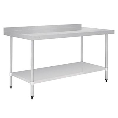 Vogue Table en acier inoxydable avec rebord en acier inoxydable 1800 mm, acier inoxydable poli, montage facile, 90x180x70 cm, 1 étagère, meuble de cuisine professionnelle, GJ509