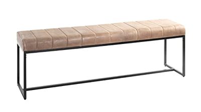 HAKU Mobel Bench Brown, Black, Genuine Leather, Metal - Size: W 150 cm X H 48 cm X D 38 cm, Style: Industrial
