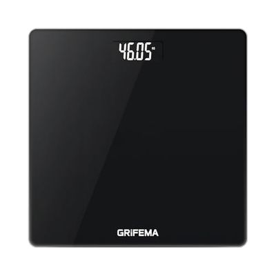 GRIFEMA GA2001-1, badrumsvåg med LCD-skärm, maximal vägning 150 kg, noggrannhet 50 g, svart