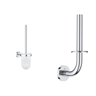 Grohe Bau Cosmopolitan Toilet Brush Holder, 40463001 - chrome + GROHE 40385001 Essentials Roll Holder Silver