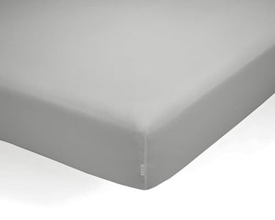 Sábana bajera ajustable de algodón orgánico color perla. Cama de 180 cm.