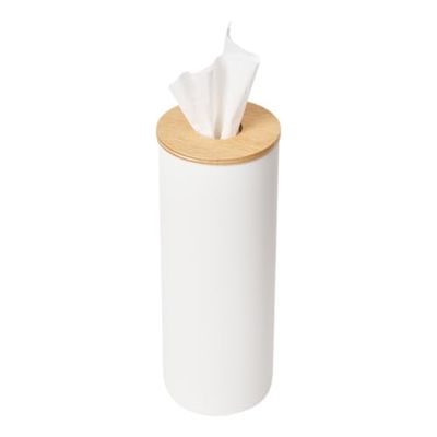 Yamazaki 5982 RIN Round Tissue Case L, White, Steel/Wood/Silicone, 9.2 x 9.2 x 23.8 cm