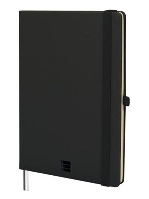 FINOCAM – Nexo Notebook with Hard Cover Horizontal Ruled Black | A5 Notebook with Micro-Perforated Pages | Pocket and Pen Holder | 72 Pages, Ideal for Taking Notes and Writing