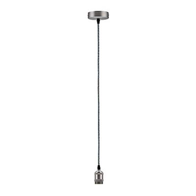 Paulmann 50322 Candeeiro suspenso vintage, casquilho E27 e cabo de tecido, candeeiro de teto retro cinzento/níquel, com tampa, escovado, sem fonte de luz, suporte para lâmpadas