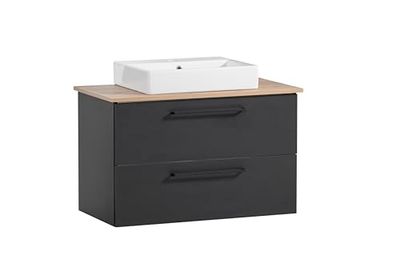 Schildmeyer Malte 701871 Meuble de Salle de Bain Noir Mat/décor Artisanal 86 x 45 x 66,4 cm