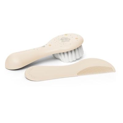 Suavinex Escova e pente para bebés, ideal recém-nascidos, escova de fibras povoadas e macias, pente com cantos redondos, sem trovões, respeita o couro cabeludo, cinzento bege
