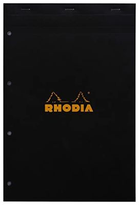 Rhodia Kladblok, No20 A4+, Gat geperforeerd, Vierkant - Zwart