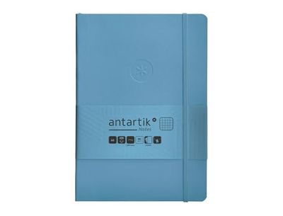 Antartik Notitieboek met elastiek, wit deksel, A5 vellen, geruit, lichtblauw, 80 vellen, 80 g, FSC