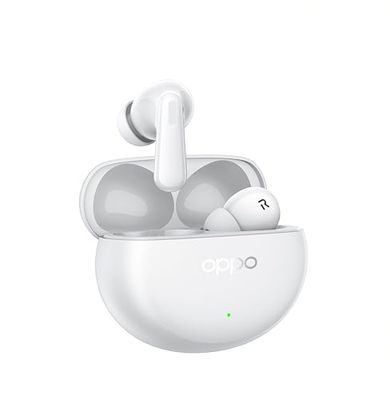OPPO Enco Air4 Pro True Wireless, 44 h pracy, tytanowy sterownik 12,4 mm, Bluetooth 5.4, sterowanie dotykowe, redukcja szumów AI, Android i iOS, IP55, biały