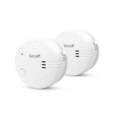Garza - Pacote de 2 detetores de fumo mini, design ultracompacto, sensor fotográfico, alarme 85 dB, bateria 9 V incluída, instalação sem cabos, indicador LED e botão teste