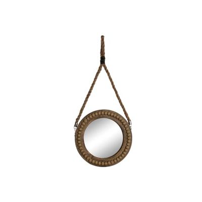 Home ESPRIT Wandspiegel, bruin, hout, koloniaal touw, ballen, 28 x 4 x 61 cm