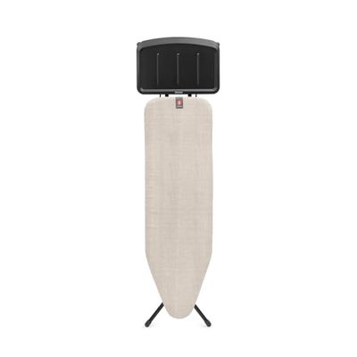 Brabantia Ironing Board B, 124x38cm - Denim Grey | 100% Fairtrade Cotton | For Steam Generator Irons | Large Metal Steam Unit Holder | Stable & Anti-Wobble FramE | Foldable with Adjustable Height