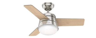 HUNTER VENTILATOR Finley, 91 cm, binnenventilator met verlichting/afstandsbediening, behuizing: geborsteld nikkel, 3 omkeerbare vleugels in zwarte walnoot en natuurlijk hout, voor zomer/winter, mod.