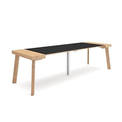 Skraut Home | Table Console Extensible | Console Meuble | 260 | pour 12 Personnes | Pieds en Bois | Style Moderne | Chêne et Noir