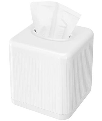Livelab Servettlåda skydd med bas, fyrkantig näsdukslåda i plast hållare dekorativ näsdukslåda fodral modern ansiktspapper dispenser för badrum, sminkbänkskivor, nattställ, skrivbord – vit