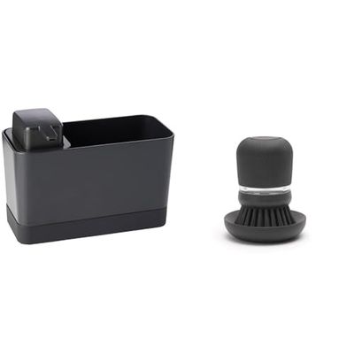 Brabantia Organiseur de Vaisselle en Plastique Gris foncé — Taille Unique & Brosse à Vaisselle avec Distributeur de Savon Intégré - Dark Grey
