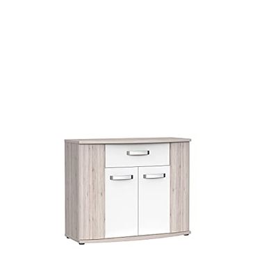 Forte Rondino Cómoda con 2 puertas y 1 cajón, material de madera, roble arena con blanco alto brillo, 43 x 99,7 x 81,5 cm