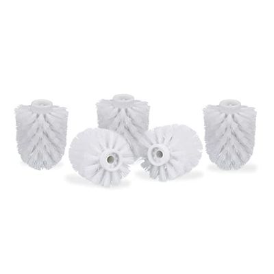 Relaxdays Toiletborstelkop set van 5, losse toiletborsteldraad 9,5 mm, vervangende borstelkop diameter 8 cm, wit, 8 x 9,5 cm