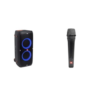 JBL PartyBox 310 Speaker Wireless Bluetooth Portatile con Effetti di Luce, Cassa Altoparlante Impermeabile IPX4 per Feste, Nero & PBM100 Microfono Dinamico Cardioide con Filo, Nero