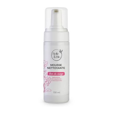 Belle & Organic Facial Cleansing Foam - Make-Up Remover, Softener, Toning - All Skin - Certified Organic Ecocert - 150 ml