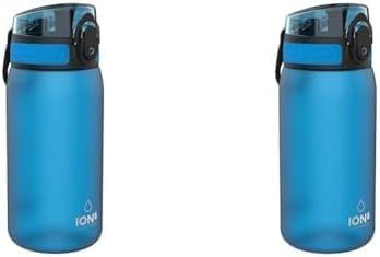 Ion8 Kids Water Bottle, 350ml, Leak Proof, One-Finger Open, Dishwasher Safe, BPA Free, Flip Cover, Carry Handle, Spill-free On-The-Go, Easy Clean Carbon Neutral Recyclon, Blue (Pack of 2)