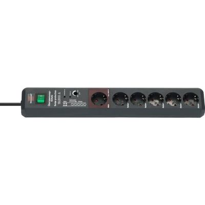 Brennenstuhl Extensão de tomadas Secure-Tec com 6 tomadas de corrente, proteção contra sobretensão e função Main-Follow (cabo de 3 m, interruptor) antracite