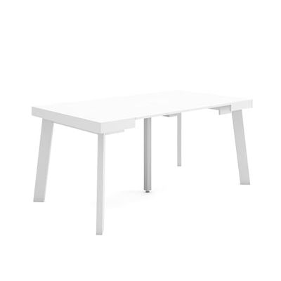 Skraut Home Uittrekbare consoletafel, eettafel, 160 cm, voor 8 personen, houten poten, moderne stijl, wit