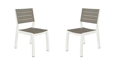 Keter Harmony - Lot de 2 chaises de Jardin pour intérieur et extérieur sans accoudoirs, empilable, Couleur Beige/Taupe
