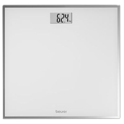 Beurer GS 120 Pèse-personne compact en verre avec effet miroir élégant, format compact peu encombrant, 27 x 26 cm, affichage LCD bien lisible, hauteur des chiffres 22 mm, balance numérique plate