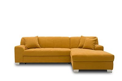 DOMO collectie Capri Hoekbank in L-vorm, gestoffeerde hoek sofa set, mango geel, 239x152x75 cm