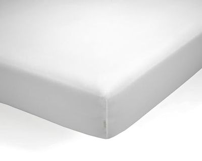 Sábana bajera ajustable de algodón orgánico color blanco. Cama de 90 cm.