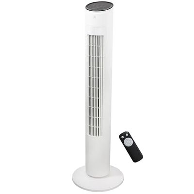 Russell Hobbs Premium Tower Fan in White Electric Pedestal Fan with Remote Control, Tall Standing Fan, 1m Height, 3 Speed Settings, Oscillating Fan & Adjustable Tilt, 32W, 2 Year Guarantee, RHTWR3S