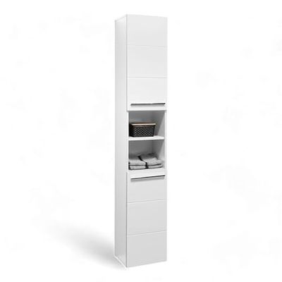 Mandy Armoire de Salle de Bain, Haute, Blanc Brillant, avec Beaucoup d'espace de Rangement, 34 x 190 x 31 cm (l x H x P)