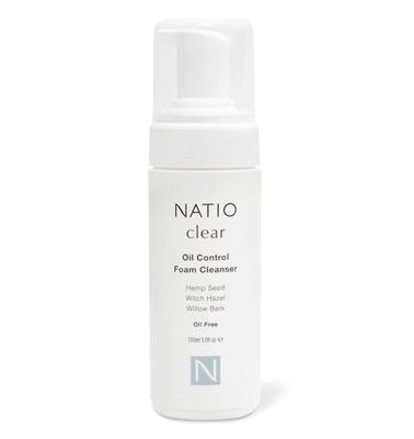 Natio Clear Oil Control Foam Cleanser, 150 ml - Acne Face Wash - Face Cleanser with Tea Tree, Witch Hazel - Reduce Redness - för olja, akne prone skin
