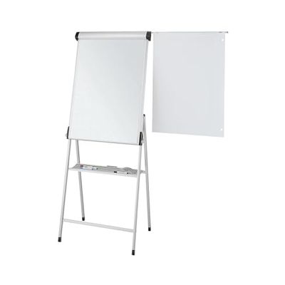 Maul Lavagna a fogli mobili MAULpro 69 x 100,5 cm, robusta lavagna bianca con telaio a quattro gambe e 4 ruote bloccabili, lavagna magnetica regolabile in altezza con supporto per blocco e vassoio