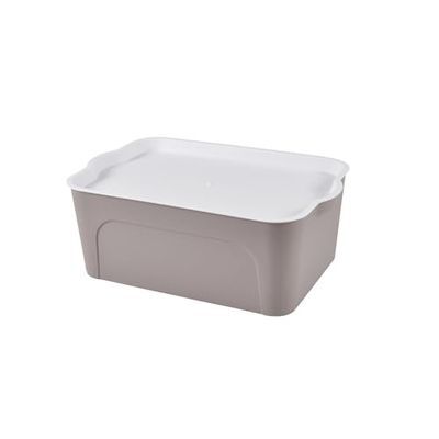 Homéa, Box med lock vit plast 5 L 28 x 18 x h.10,5 cm gråbrun