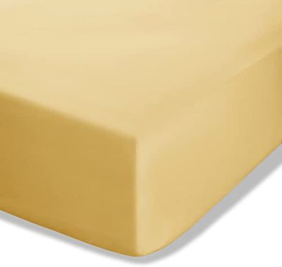 Catherine Lansfield Lençol de baixo ajustável em percal penteado fácil de engomar, tamanho Super King, cor amarelo ocre