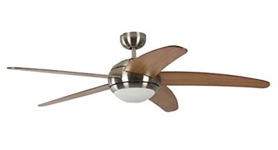 Pepeo Ventoinha de teto Melton com iluminação e controlo remoto, carcaça de níquel, folha de cor de mel - bordo, 132 cm, para salas de até 25 m²