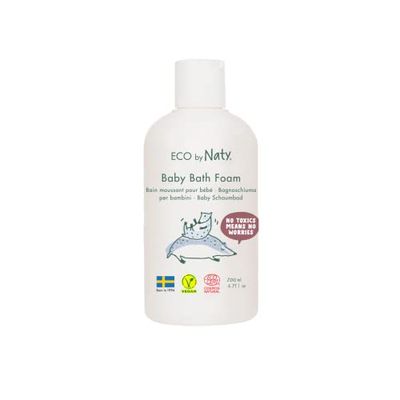 Eco by Naty, mousse de bain pour bébé, ingrédients bio d'origine végétale sans parfum, hypoallergénique et testé dermatologiquement, flacon de 200 ml