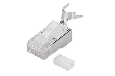 DIGITUS Connettori a crimpare Cat 6A - 1 pezzo - Connettori di rete RJ45 schermati - Per cavi di rete Cat6A, cavi di posa e cavi LAN Ethernet PoE - 10GBase-T - 8P8C - Da AWG 23/1 a AWG 22/1